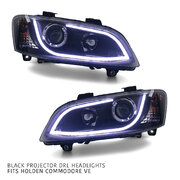 Black Headlights PAIR DRL Style Projector fits Holden Commodore VE 2007-2010
