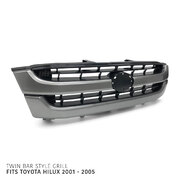 Grill Twin Bar Grey & Black Style Fits Toyota Hilux 01-05 Workmate SR SR5