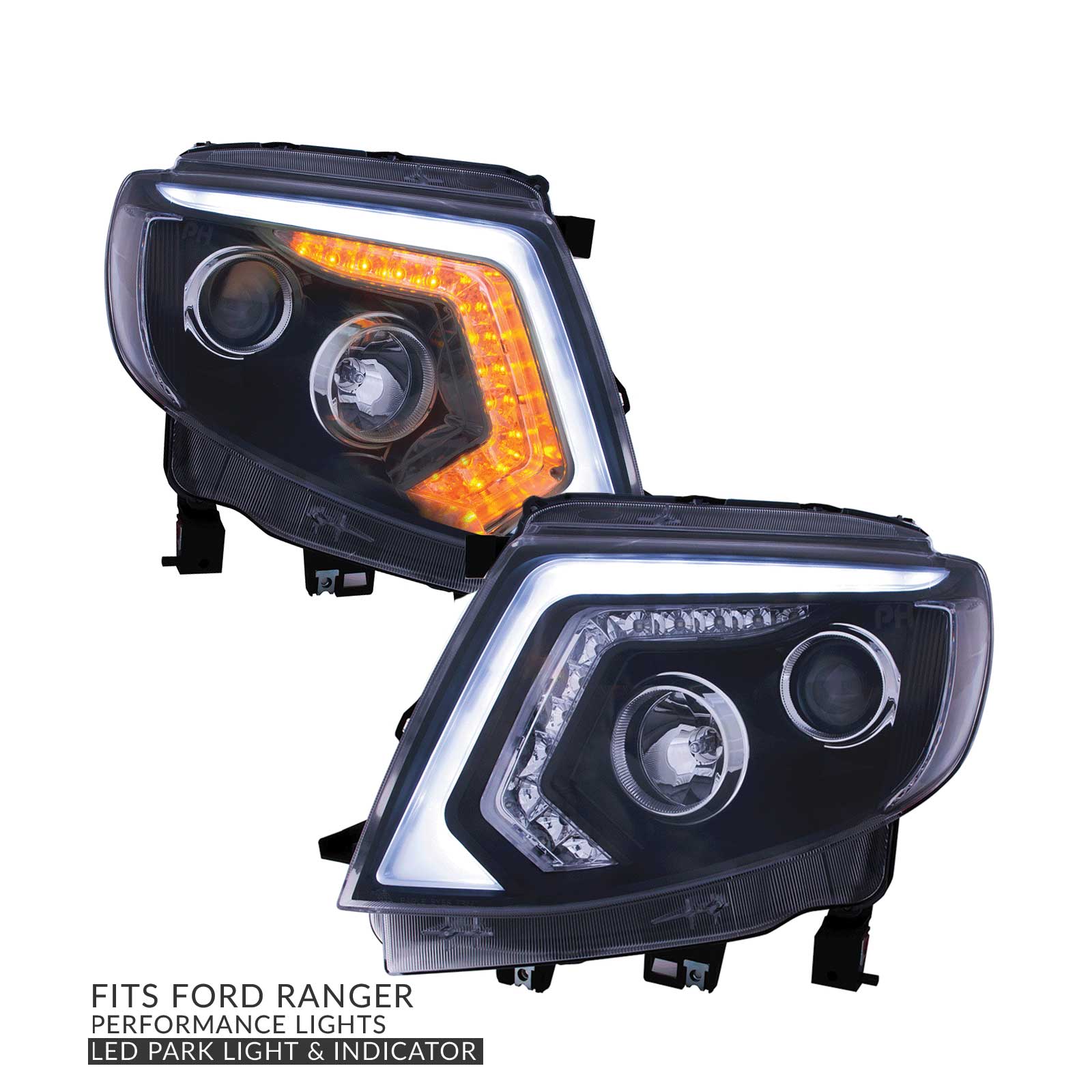 Black Projector Headlights Drl Style Park Led Indicator Fits Ford