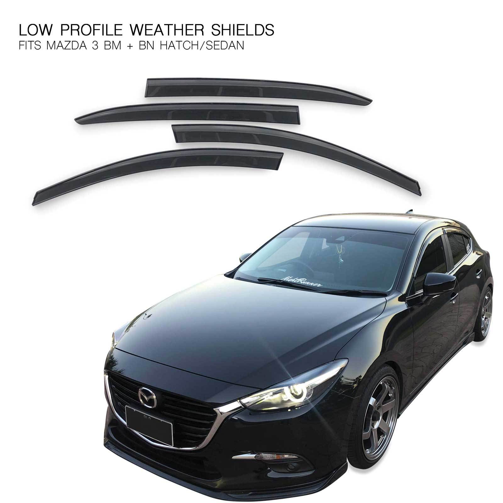 DEAL 4-Piece Set JDM Style Vent Window Visor With Smoke Chrome Trim Window Rain Guard With Outside Mount Tape-On Type Custom Fit High-Class Quality For 2014-2018 Mazda 3 All Models 