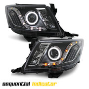 Black Headlights Sequential DRL Halo Projector Fits Toyota Hilux N70 07/11-2014
