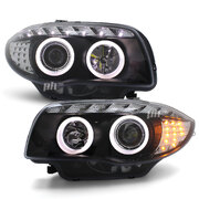 Headlights Black Full LED DRL Halo Style Fits BMW 1 Series E81 E82 E87 E88