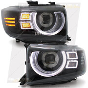 DEFEND-R DRL Full LED Black Projector Headlights PAIR fits Toyota Landcruiser 76 78 79 Series 2007 - 2023