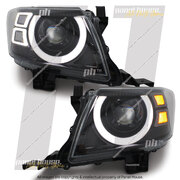 DEFEND-R DRL Full LED Black Projector Headlights PAIR fits Toyota Hilux N70 2011 - 2015