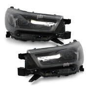 Headlights PAIR LED Black & Grey fits Toyota Hilux N80 SR5 Rogue 06/2020 - 2023