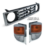 Grill + Corner Lights PAIR Chrome Fits Toyota Landcruiser 78 79 Series 1999-2007 