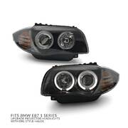 Headlights PAIR LED Black DRL Style Halo Upgrade fits BMW 1 Series E81 E82 E87