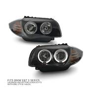 Headlights PAIR LED Black DRL Style Halo Upgrade fits BMW 1 Series E81 E82 E87 