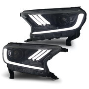 Headlights Black PAIR LED Sequential Indicator fits Ford Ranger PX MK2 MK3 Wildtrak Raptor 15-20