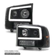 Headlights Black Projector PAIR LED DRL Style Fits Ford F250 SuperDuty 1999-2006