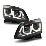 Black Headlights PAIR LED DRL U Style Projector fits Isuzu D-MAX DMAX 2012-2016 