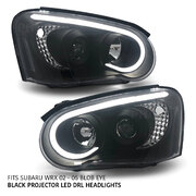 Black Headlights PAIR DRL Style Projector fits Subaru Impreza WRX Blob Eye 02-05