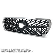 Grill Chrome & Black Web Style Fits Toyota Landcruiser 200 Series 2007 - 2015