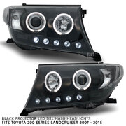 Headlights Angel Eye LED Halo DRL Black fits Toyota Landcruiser 200 Series 07-15