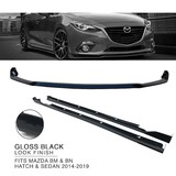 Front Bumper Lower Lip & Side Skirts BLACK Finish For Mazda 3 BM BN Hatch Sedan