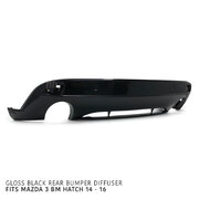 Rear Bumper Bar Diffuser Twin Exhaust Style Gloss BLACK Fits Mazda 3 BM Hatch