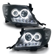 Headlights Black DRL Projector HALO Angel Eyes Fits Toyota Hilux N70 2005-04/11