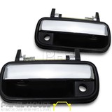 Door Handle PAIR Outer Front Chrome & Black Fits Toyota Hilux 88-97 Ute 