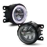 Fog Lights PAIR Twin LED Halo Style Universal 90mm Glass Lens